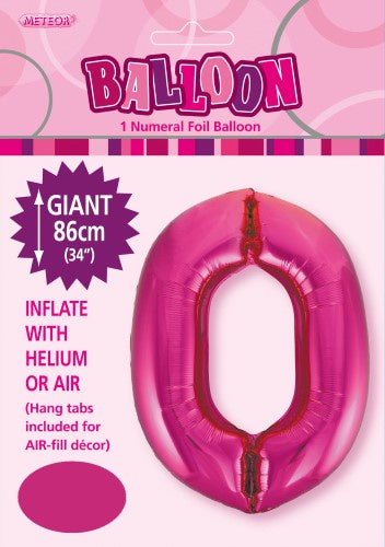 Hot Pink "0" Numeral Foil Balloon 86cm (34"